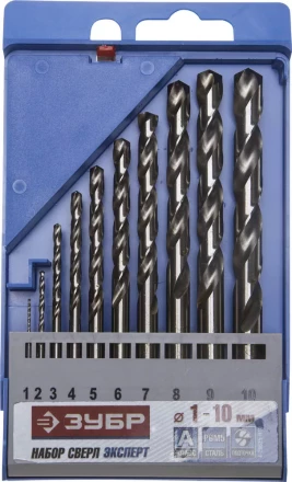 Набор ЗУБР "ЭКСПЕРТ": Свёрла  по металлу, цилиндрический хвостовик, быстрорежущая сталь Р6М5, 1-10мм, 10шт 4-29625-H10 купить в Нижневартовске