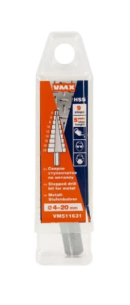 Сверло для металла ступенчатое 4-20 мм 9 ступ шаг 2 ход 5 VMX 511631 купить в Нижневартовске