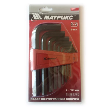 Набор ключей шестигранных имбусовых HEX, 2,0–12 мм, CrV, 9 шт., оксидированные  MATRIX 11222 купить в Нижневартовске