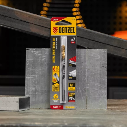 Сверло спиральное по металлу Denzel 7,0 x 109мм, Р6М5, Golden Tip, многогранная заточка 718280 купить в Нижневартовске