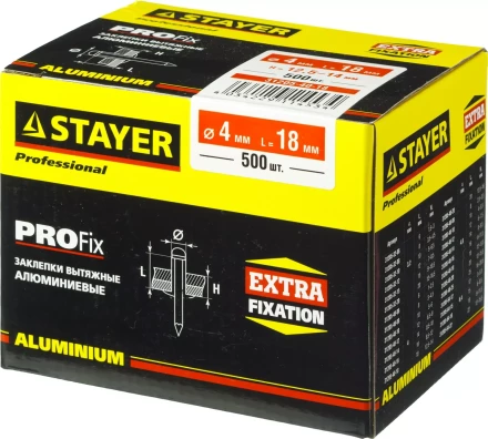 Заклепки PROFIX алюминиевые, 4,0х18мм, 500шт, STAYER Professional 31205-40-18 31205-40-18 купить в Нижневартовске