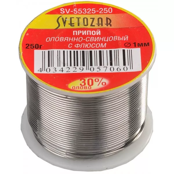 Припой СВЕТОЗАР оловянно-свинцовый, 30% Sn / 70% Pb, 250гр SV-55325-250 купить в Нижневартовске