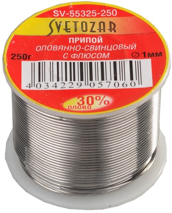 Припой СВЕТОЗАР оловянно-свинцовый, 30% Sn / 70% Pb, 250гр SV-55325-250 купить в Нижневартовске