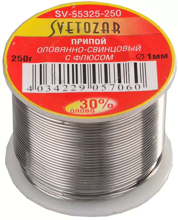 Припой СВЕТОЗАР оловянно-свинцовый, 30% Sn / 70% Pb, 250гр SV-55325-250 купить в Нижневартовске