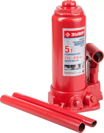 Домкрат ЗУБР ЭКСПЕРТ гидравлический бутылочный в пластмассовом кейсе, 5т, 216-413мм 43060-5-K купить в Нижневартовске