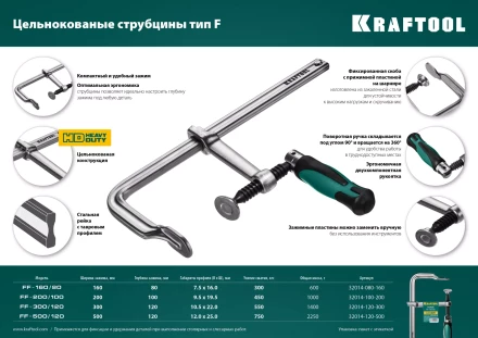 Струбцина KRAFTOOL FORGE тип F,цельнокованая 32014-100-200 купить в Нижневартовске