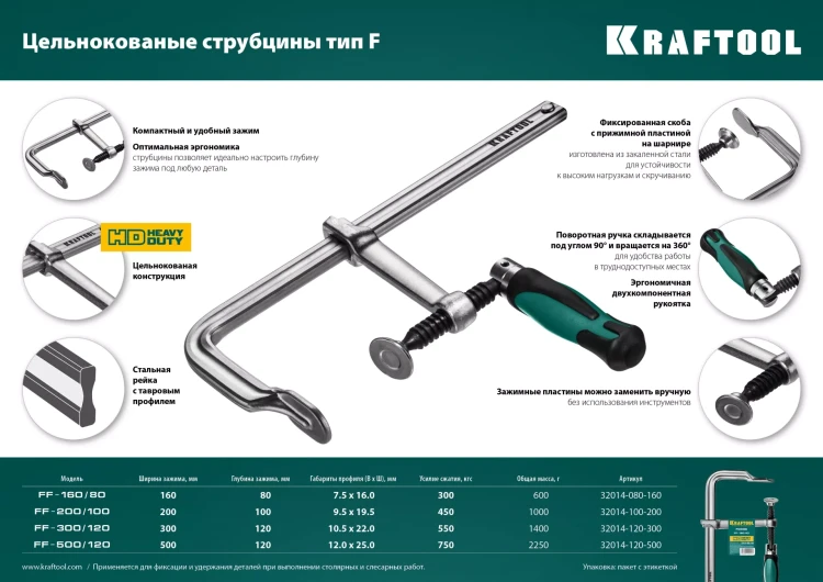 Струбцина KRAFTOOL FORGE тип F,цельнокованая 32014-100-200 купить в Нижневартовске