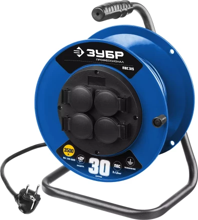 Удлинитель на катушке "ПВС 315", 30 м, 3500 Вт, 4 гнезда, IP44, ПВС 3х1,5 кв мм, ЗУБР 55081-30 купить в Нижневартовске