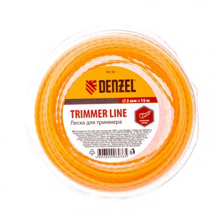 Леска для триммера овальная витая 2,0 мм х 15 м блистер Россия Denzel 96136 купить в Нижневартовске