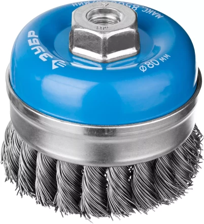 ЗУБР "ПРОФЕССИОНАЛ". Щетка чашечная усиленная для УШМ, плетеные пучки стальной проволоки 0,5мм, 80ммхМ14 3527-080_z02 купить в Нижневартовске
