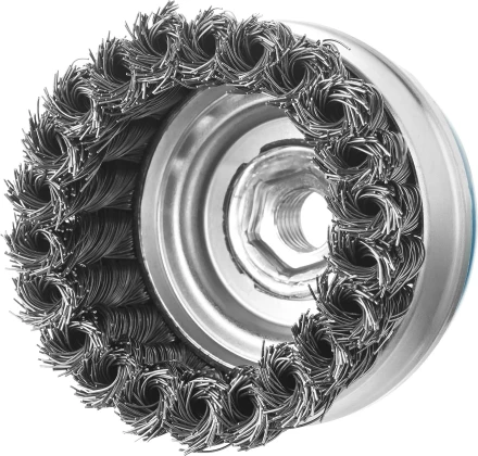 ЗУБР "ПРОФЕССИОНАЛ". Щетка чашечная усиленная для УШМ, плетеные пучки стальной проволоки 0,5мм, 80ммхМ14 3527-080_z02 купить в Нижневартовске