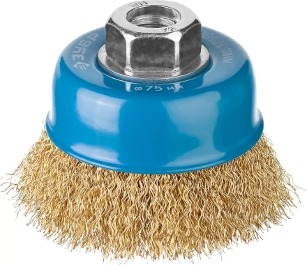 ЗУБР "ПРОФЕССИОНАЛ". Щетка чашечная для УШМ, витая латунированная стальная проволока 0,3мм, 75ммхМ14 3526-075_z02 купить в Нижневартовске