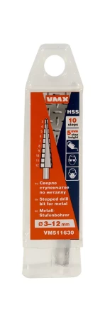 Сверло для металла ступенчатое 3-12мм 10 ступ шаг 1 ход 5 VMX 511630 купить в Нижневартовске