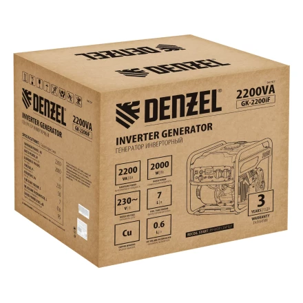 Генератор инверторный DENZEL GK-2200iF, 2,2 кВт, 230 В, ручной старт купить в Нижневартовске