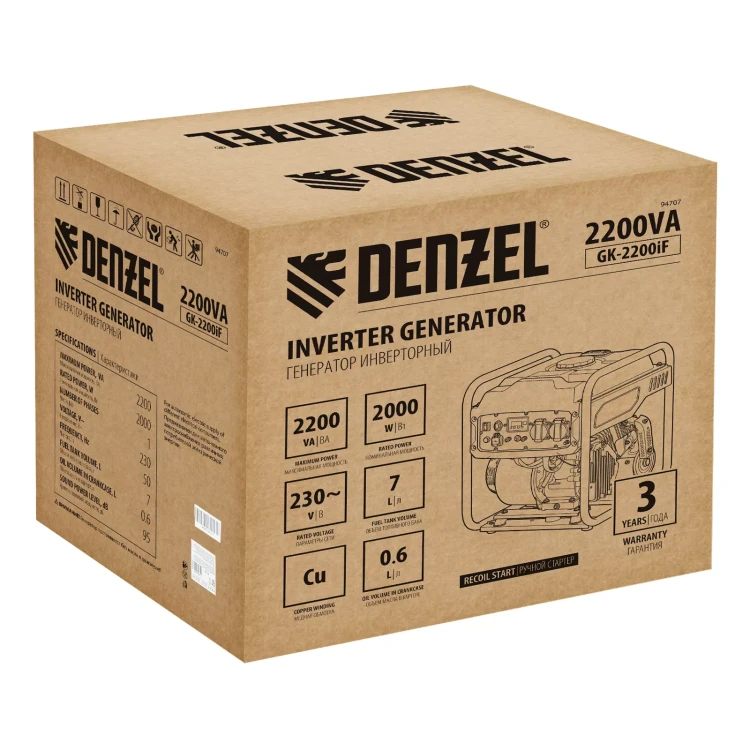 Генератор инверторный DENZEL GK-2200iF, 2,2 кВт, 230 В, ручной старт купить в Нижневартовске