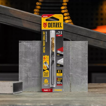 Сверло спиральное по металлу Denzel 7,5 x 109мм, Р6М5, Golden Tip, многогранная заточка, 718281 купить в Нижневартовске