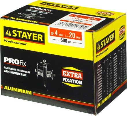 Заклепки PROFIX алюминиевые, 4,0х20мм, 500шт, STAYER Professional 31205-40-20 31205-40-20 купить в Нижневартовске