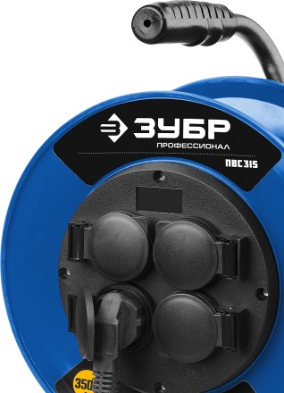 Удлинитель на катушке &quot;ПВС 315&quot;, 40 м, 3500 Вт, 4 гнезда, IP44, ПВС 3х1,5 кв мм, ЗУБР 55081-40 купить в Нижневартовске