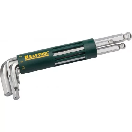 Набор KRAFTOOL: Ключи имбусовые длинные с шариком, Cr-Mo сталь, держатель-рукоятка, HEX 2-10мм, 8 пред 27431-2_z01 купить в Нижневартовске