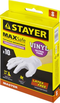 Перчатки STAYER &quot;MASTER&quot; виниловые экстратонкие, S, 10шт 11208-S купить в Нижневартовске