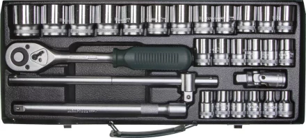 Набор торцовых головок KRAFTOOL "INDUSTRIE QUALITAT" (1/2") универсальный, Cr-V, металлический кейс, 28 предметов 27892-H28_z01 купить в Нижневартовске