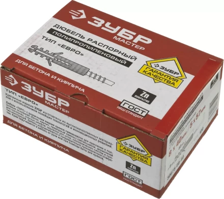 Дюбель ЗУБР "МАСТЕР" распорный полипропиленовый, тип "ЕВРО", в комплекте с шурупом-крюком, 8 х 40 /  5 х 57 мм, 100 шт 30675-08-40 купить в Нижневартовске