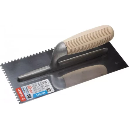 Гладилка нержавеющая ЗУБР "ПРОФЕССИОНАЛ" с деревянной ручкой, зубчатая, 4х4мм, 130х280мм 0806-04_z01 купить в Нижневартовске