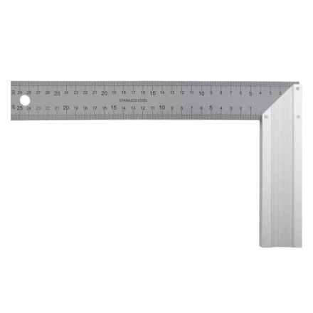 Угольник стальной 300 мм, нержавеющая сталь, градуировка, алюминиевое основание Denzel 32397 купить в Нижневартовске