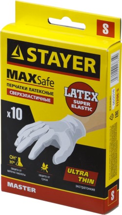 Перчатки STAYER &quot;MASTER&quot; латексные экстратонкие, S, 10шт 11206-S купить в Нижневартовске