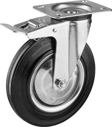 Колеса поворотные с тормозом из литой резины с металлическим диском серия ПРОФЕССИОНАЛ купить в Нижневартовске