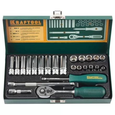 Набор торцовых головок KRAFTOOL "INDUSTRIE QUALITAT" (1/4") универсальный, Cr-V, металлический кейс, 24 предмета 27890-H24_z01 купить в Нижневартовске