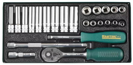 Набор торцовых головок KRAFTOOL "INDUSTRIE QUALITAT" (1/4") универсальный, Cr-V, металлический кейс, 24 предмета 27890-H24_z01 купить в Нижневартовске