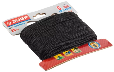 Шнур ЗУБР полиамидный, плетеный, повышенной нагрузки, без сердечника, черный, d 6, 20м 50321-06-020 купить в Нижневартовске