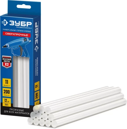 ЗУБР 11 х 200 мм, 12 шт, сверхпрочные прозрачные клеевые стержни, Профессионал (06856-12) купить в Нижневартовске