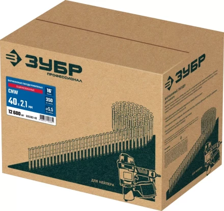 ЗУБР CNW 40 х 2.1 мм, барабанные гвозди рифленые оцинкованные, 12600 шт (305383-40) купить в Нижневартовске