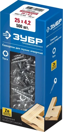 ЗУБР 25 х 4.2 мм, редкая резьба, ТХ20, цинк, 500 шт, саморез для глухих отверстий, Профессионал (30081-42-025) купить в Нижневартовске