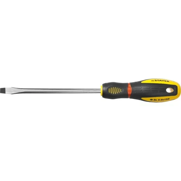 Отвертка STAYER "PROFI" "PROTech", двухкомп рукоятка, намагниченная, Cr-Mo, SL8,0x150мм 25131-08-15_z02 купить в Нижневартовске