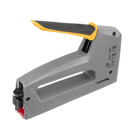 Степлер мебельный Denzel 40213, пластиковый корпус, тип 53, 6-14 мм, тип 300, 15 мм, тип 500, 15 мм купить в Нижневартовске