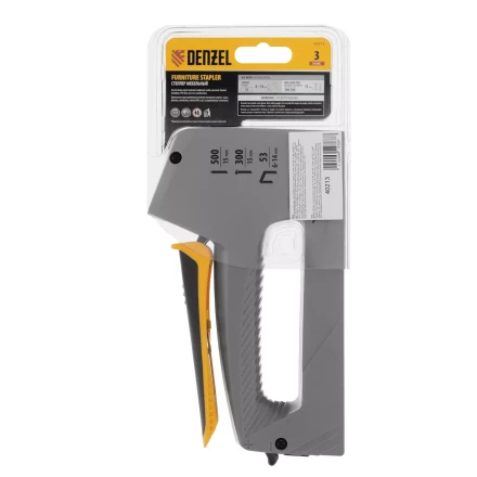 Степлер мебельный Denzel 40213, пластиковый корпус, тип 53, 6-14 мм, тип 300, 15 мм, тип 500, 15 мм купить в Нижневартовске