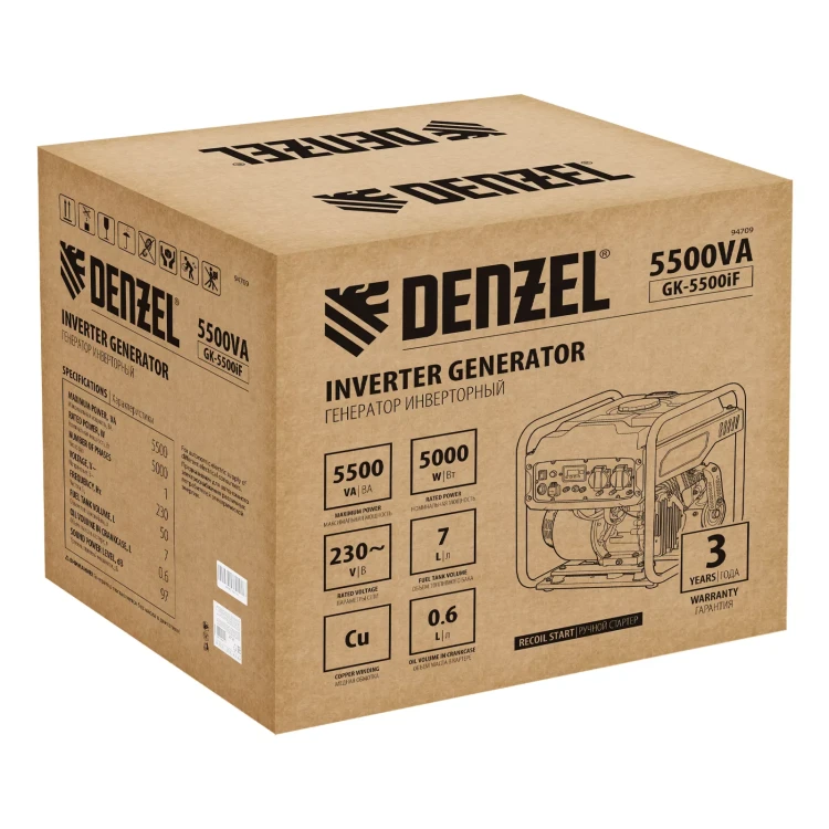 Генератор инверторный DENZEL GK-5500iF, 5,5 кВт, 230 В, ручной старт купить в Нижневартовске