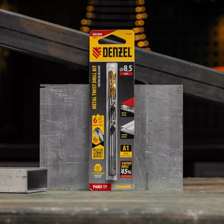 Сверло спиральное по металлу Denzel, 8,5 x 117мм, Р6М5, Golden Tip, многогранная заточка, 718283 купить в Нижневартовске