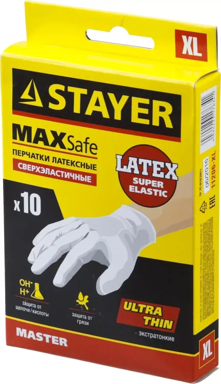 Перчатки STAYER "MASTER" латексные экстратонкие, L, 10шт 11206-L купить в Нижневартовске