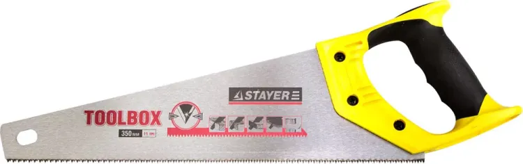 Ножовка многоцелевая (пила) STAYER TOOLBOX 350 мм, 11 TPI, мелкий прямой закаленный зуб, точный рез 2-15091-45 купить в Нижневартовске