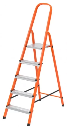 Стремянка, 5 ступеней, стальной профиль, ступени сталь, оранжевая, Россия, Сибртех 97965 купить в Нижневартовске