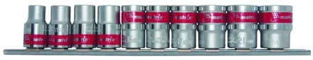 Набор торцевых головок 1/2", 6-ти гр., CrV, 10шт., 10-22мм Matrix 13557 купить в Нижневартовске