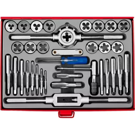 Набор ЗУБР "ЭКСПЕРТ" с металлореж. инструментом, метчики однопроходные и плашки М3-М12, оснастка-в метал. боксе, 35пред. 28117-H35 купить в Нижневартовске