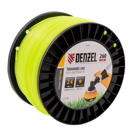 Леска для триммера звезда Denzel, 2,4мм х 260м, на DIN катушке FLEX CORD, 96286 купить в Нижневартовске