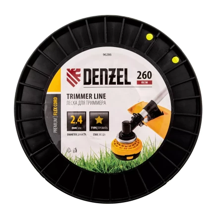 Леска для триммера звезда Denzel, 2,4мм х 260м, на DIN катушке FLEX CORD, 96286 купить в Нижневартовске