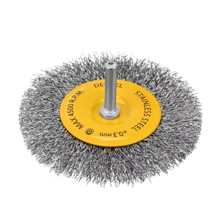 Щетка для дрели Denzel 100 мм, плоская, со шпилькой, нержавеющая витая проволока, 744793 купить в Нижневартовске