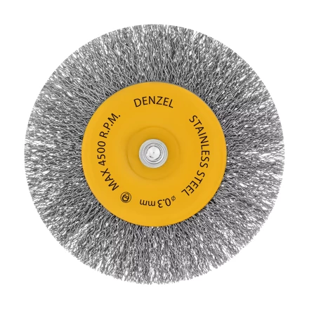 Щетка для дрели Denzel 100 мм, плоская, со шпилькой, нержавеющая витая проволока, 744793 купить в Нижневартовске